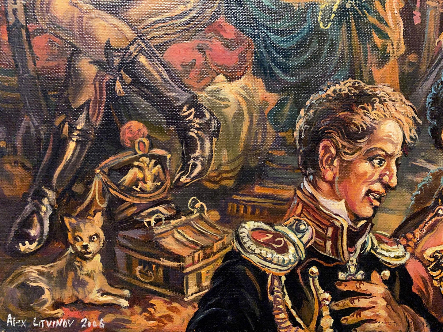 19th century oil painting portrait of Alexander Arkadievich Litvinov in ornate military uniform