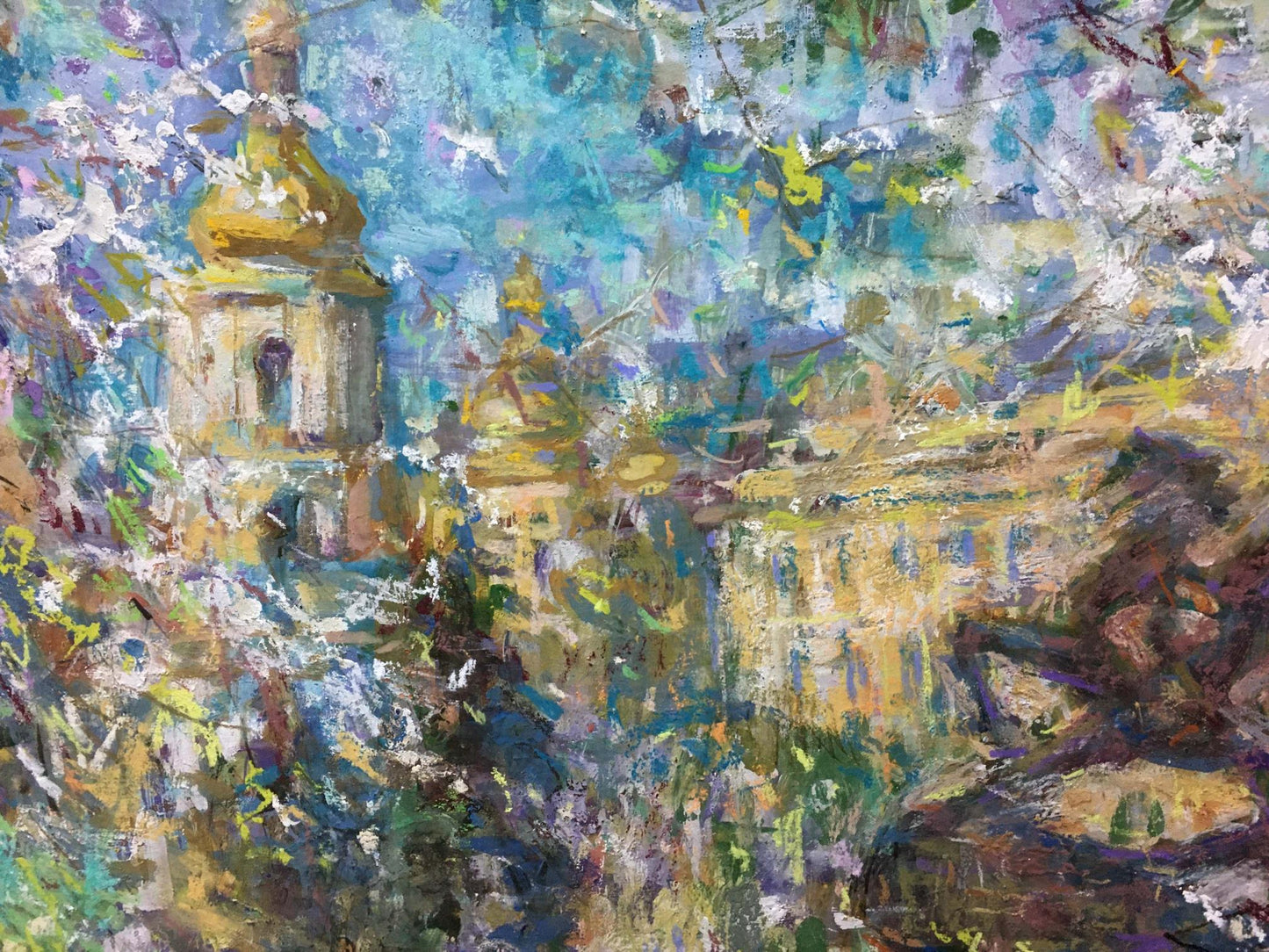 Vibrant impressionist oil painting of golden-domed church by Gubsky Igor Ivanovich