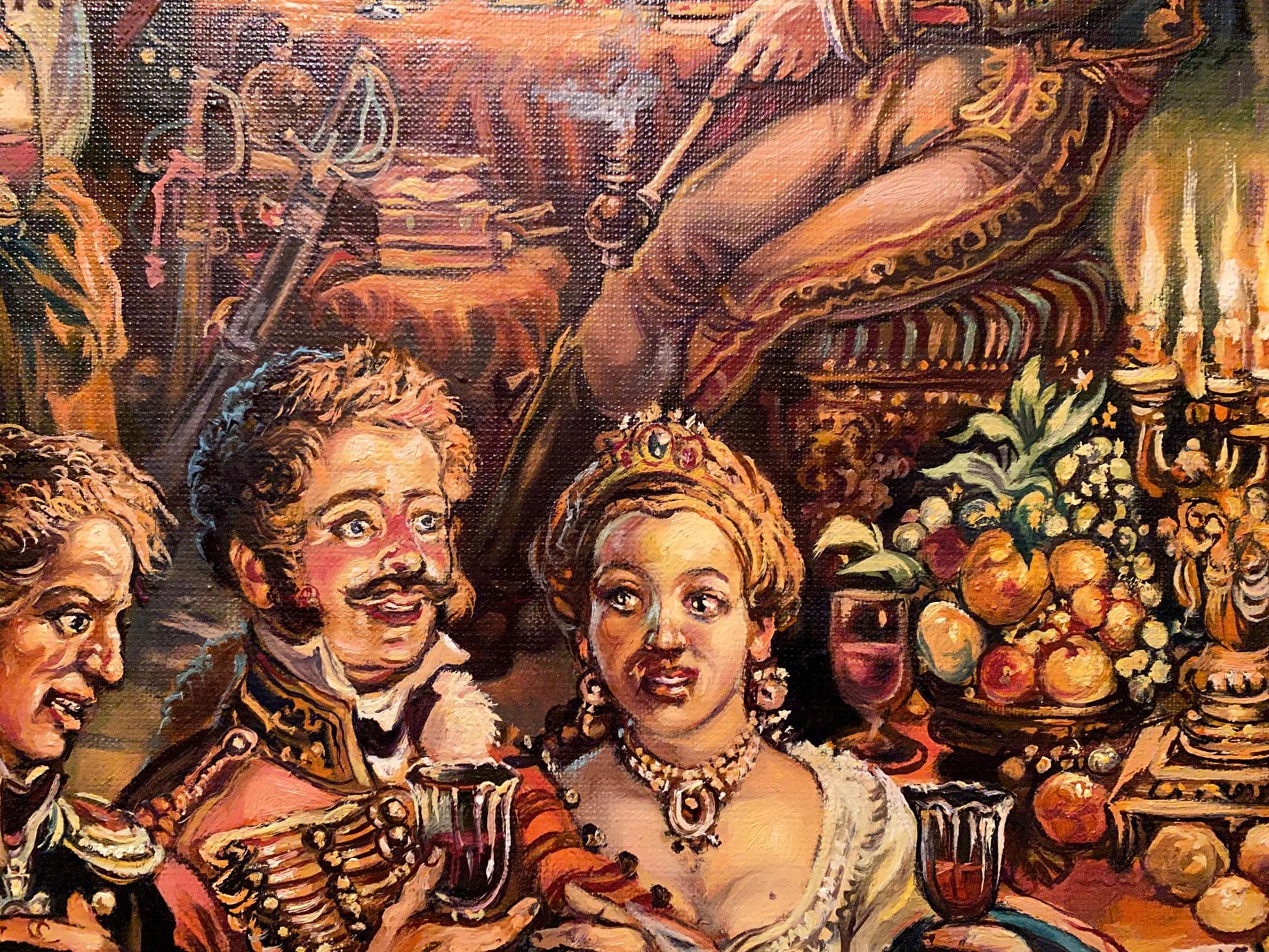 19th century oil painting of regal party scene by Alexander Arkadievich Litvinov