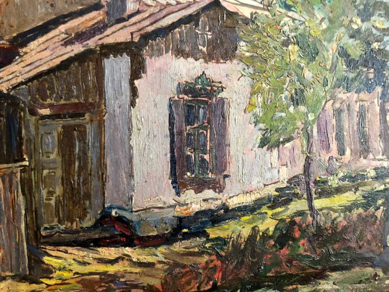 Oil painting of rustic Native home Sambour by Arkady Geseyonovich