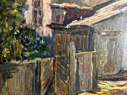 Oil painting of weathered wooden fence by Arkady Geseyonovich