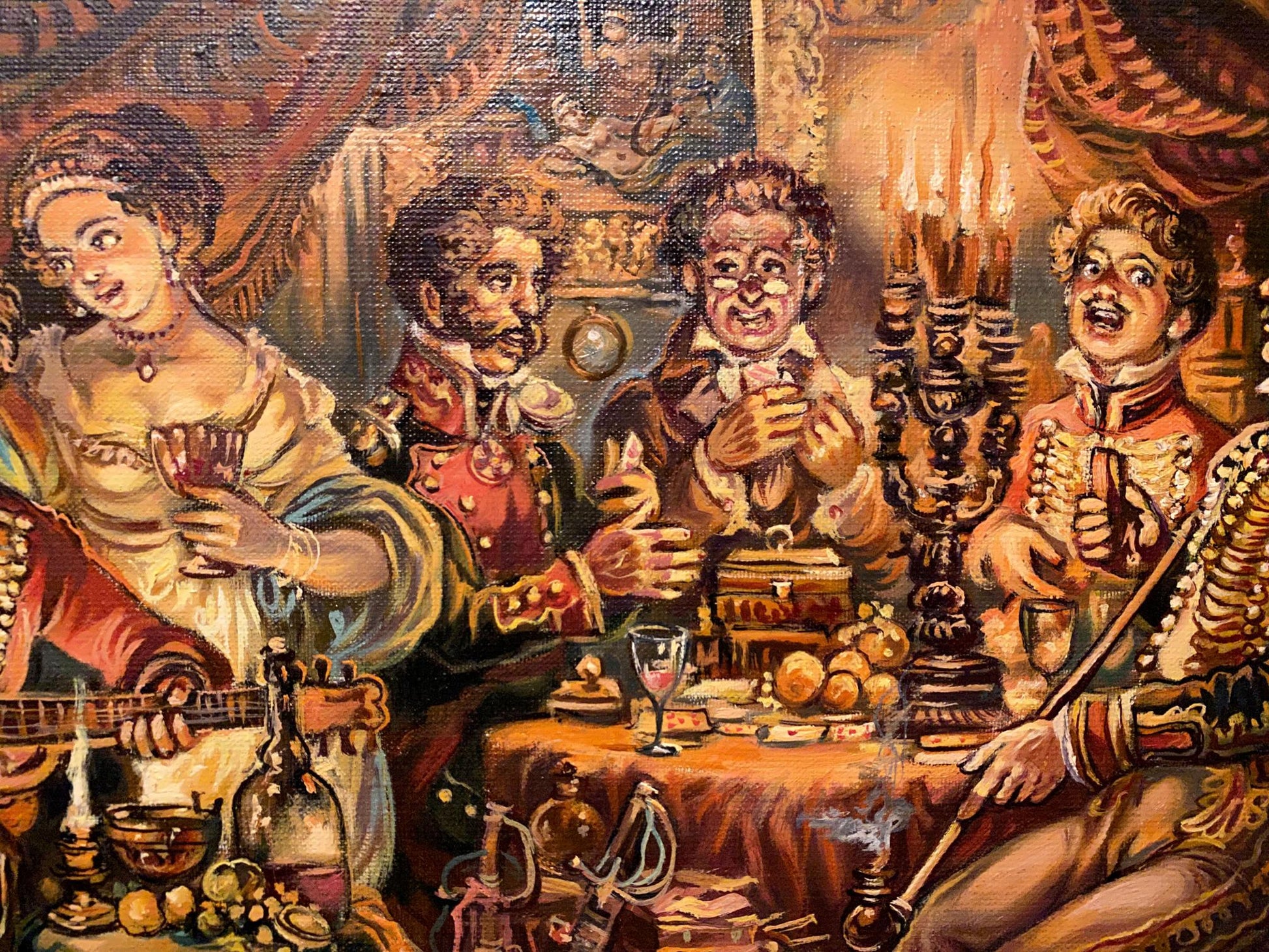 19th century oil painting by Litvinov of lavish banquet scene