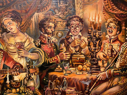 19th century oil painting by Litvinov of lavish banquet scene