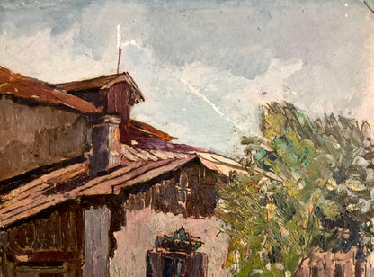 Oil painting of rustic Native home Sambour by Arkady Geseyonovich