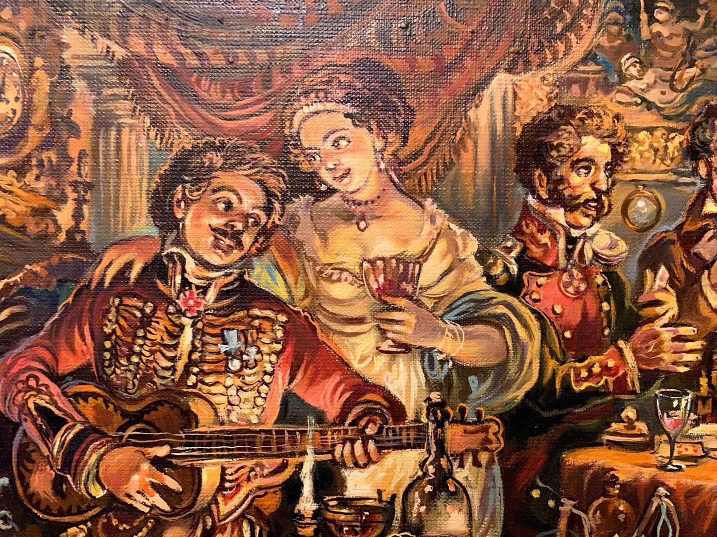 Oil painting of 19th century party by Alexander Arkadievich Litvinov