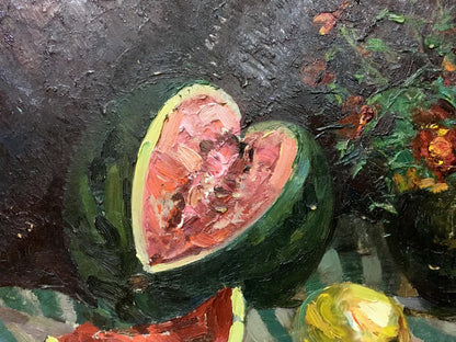 Oil painting of heart-shaped watermelon by Maltsev Nikolay Alexandrovich
