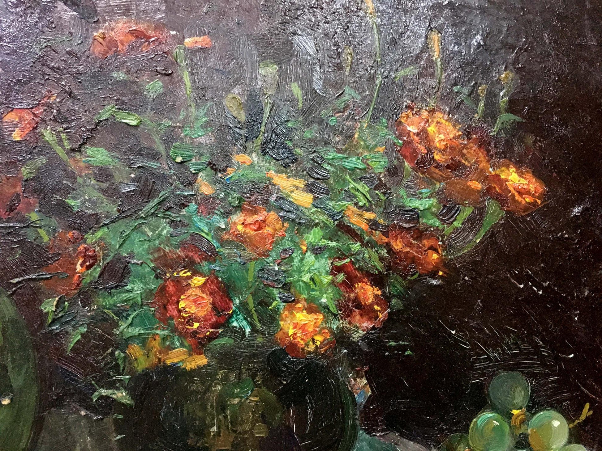 Vibrant oil painting of orange red flowers by Maltsev Nikolay Alexandrovich