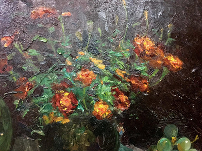 Vibrant oil painting of orange red flowers by Maltsev Nikolay Alexandrovich