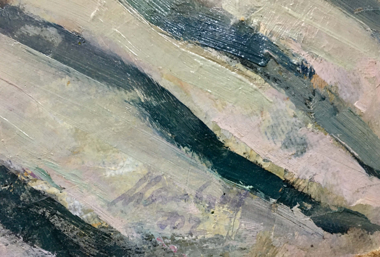 Abstract oil painting by Maltsev Nikolay Alexandrovich, textured earth tones and teal
