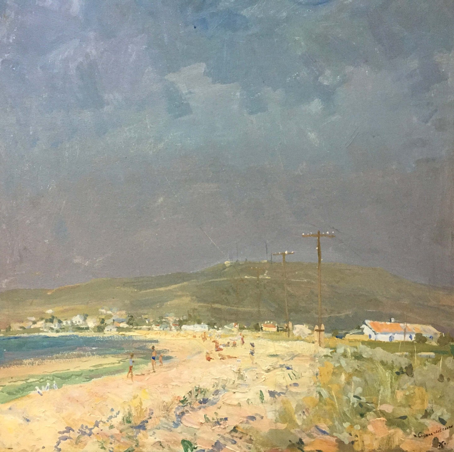 Textured impressionist oil painting by Sulimenko Petr Stepanovich: coastal hills, beach, moody sky