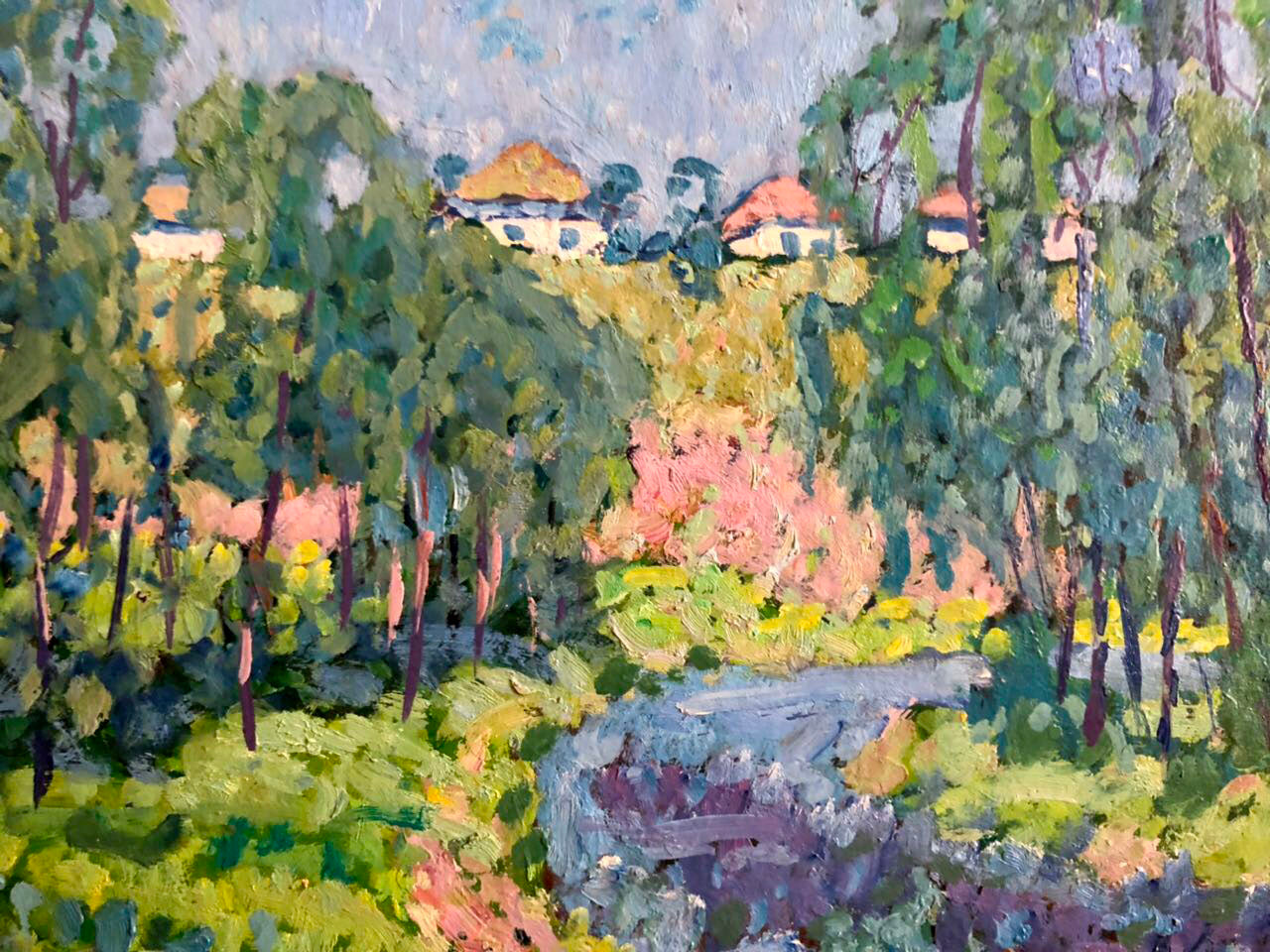 Vibrant impressionist oil painting by Kolosovsky Georgy Sergeevich of sunny hillside village