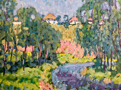 Vibrant impressionist oil painting by Kolosovsky Georgy Sergeevich of sunny hillside village
