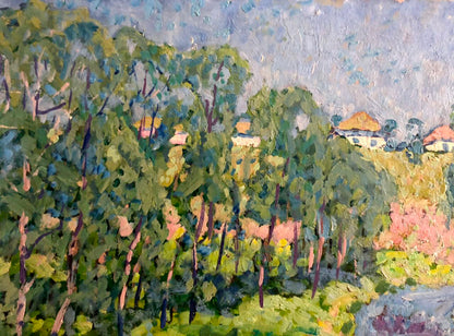 Vibrant impressionist oil painting by Kolosovsky Georgy Sergeevich with lush green trees