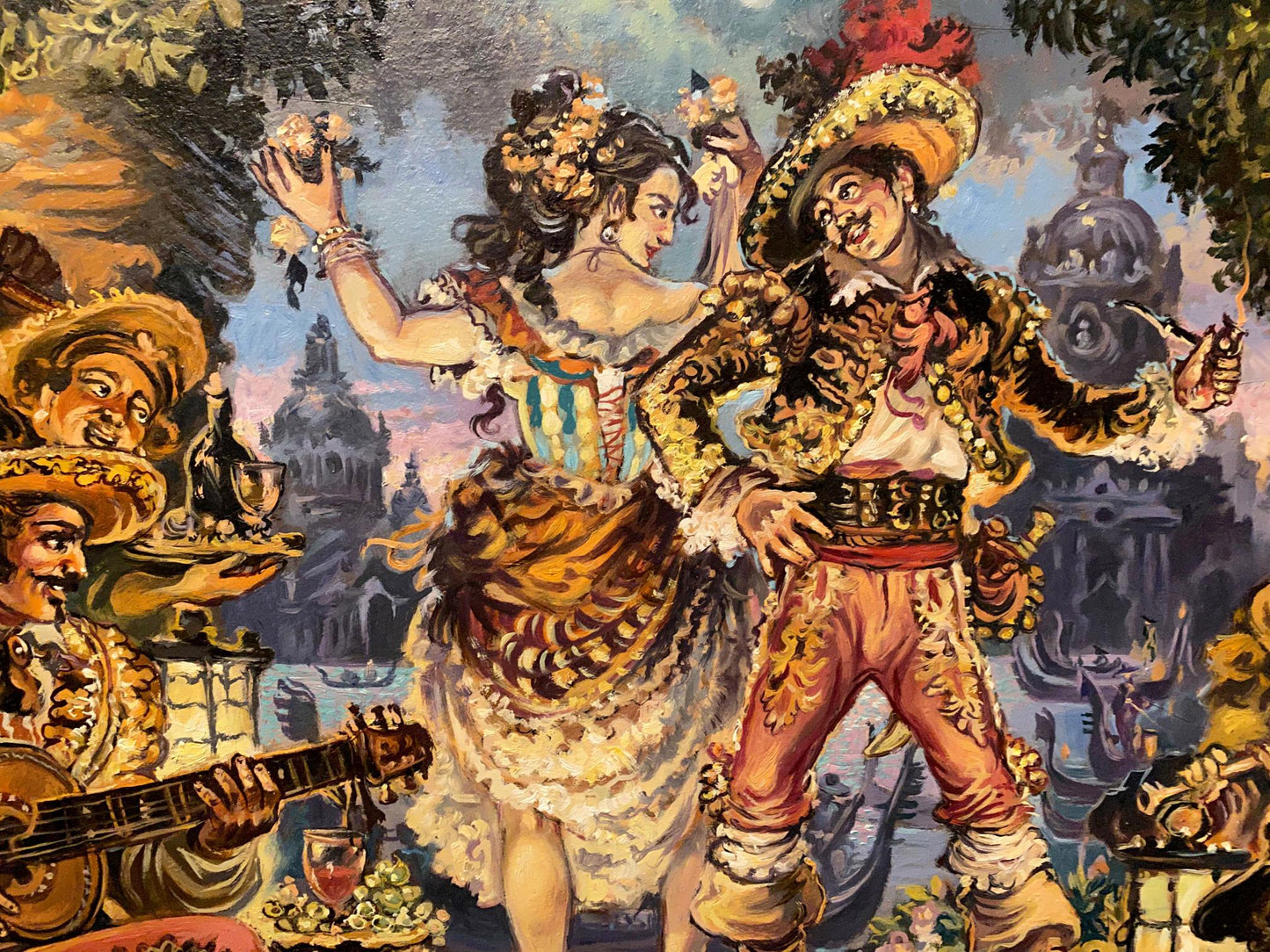 Vibrant oil painting of festive Italian dance by Litvinov