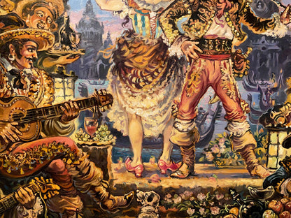 Vibrant oil painting of lively Spanish festival by Litvinov