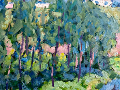 Vibrant impressionist oil painting by Kolosovsky Georgy Sergeevich of lush forest