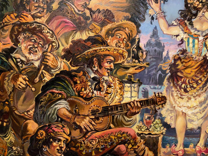 Vibrant oil painting of lively Mexican folk dance by Litvinov