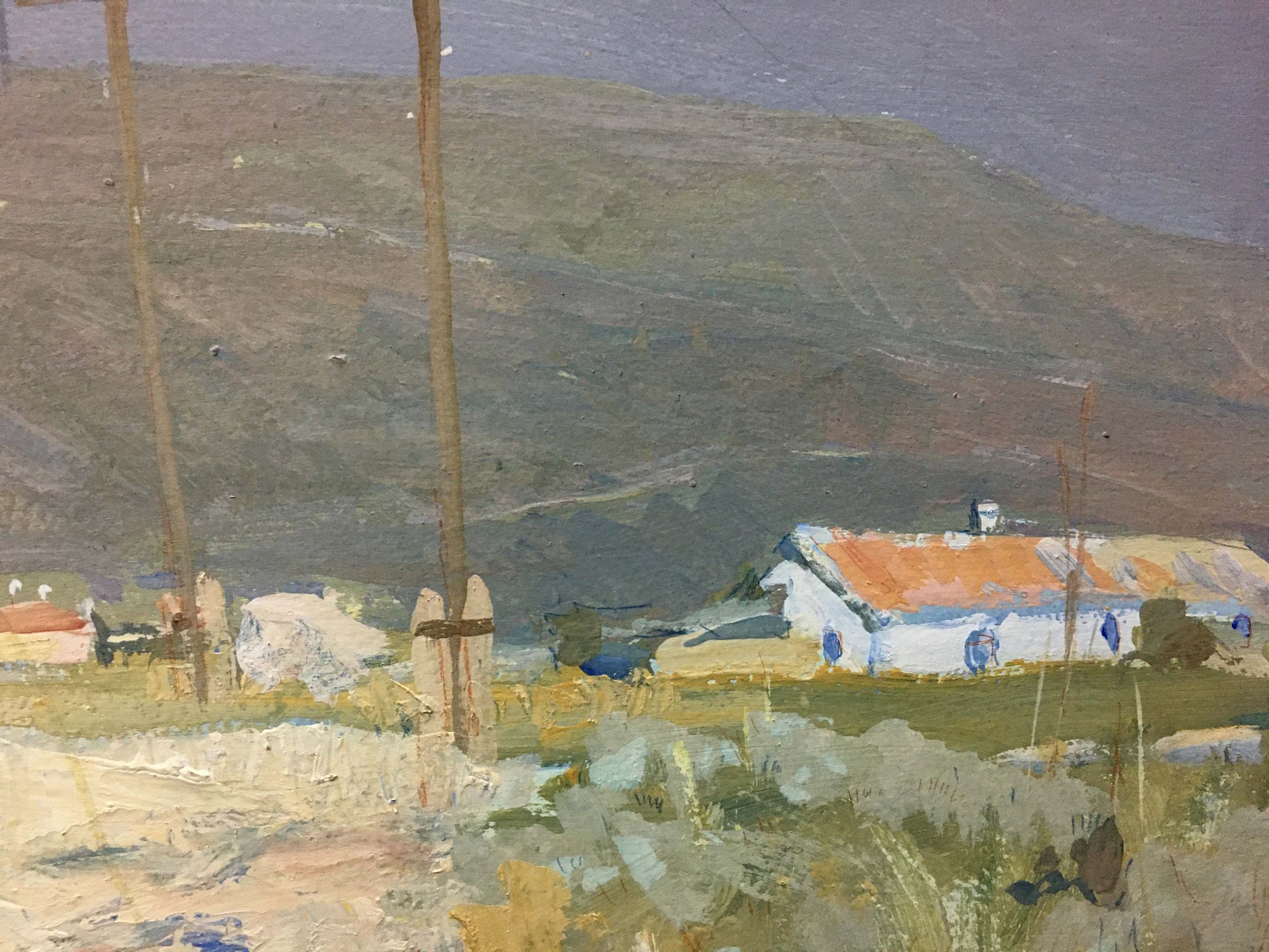 Oil painting by Sulimenko Petr Stepanovich: white house with orange roof in hills
