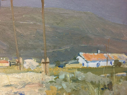 Oil painting by Sulimenko Petr Stepanovich: white house with orange roof in hills