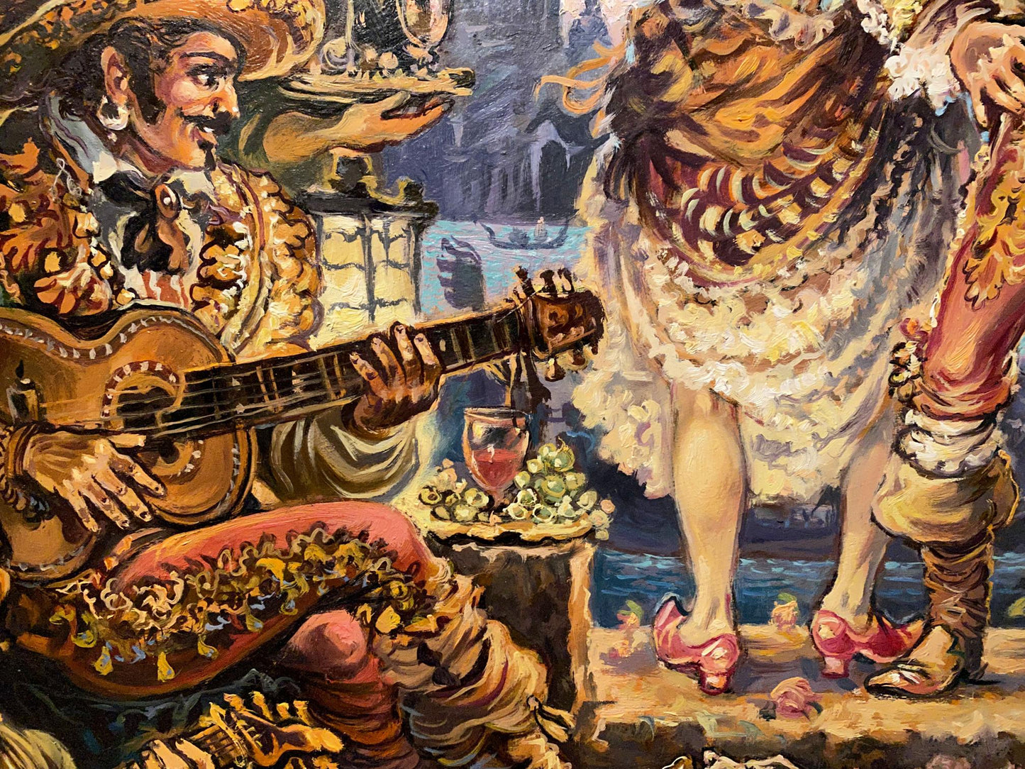 Oil painting of mariachi musician by Litvinov in ornate attire