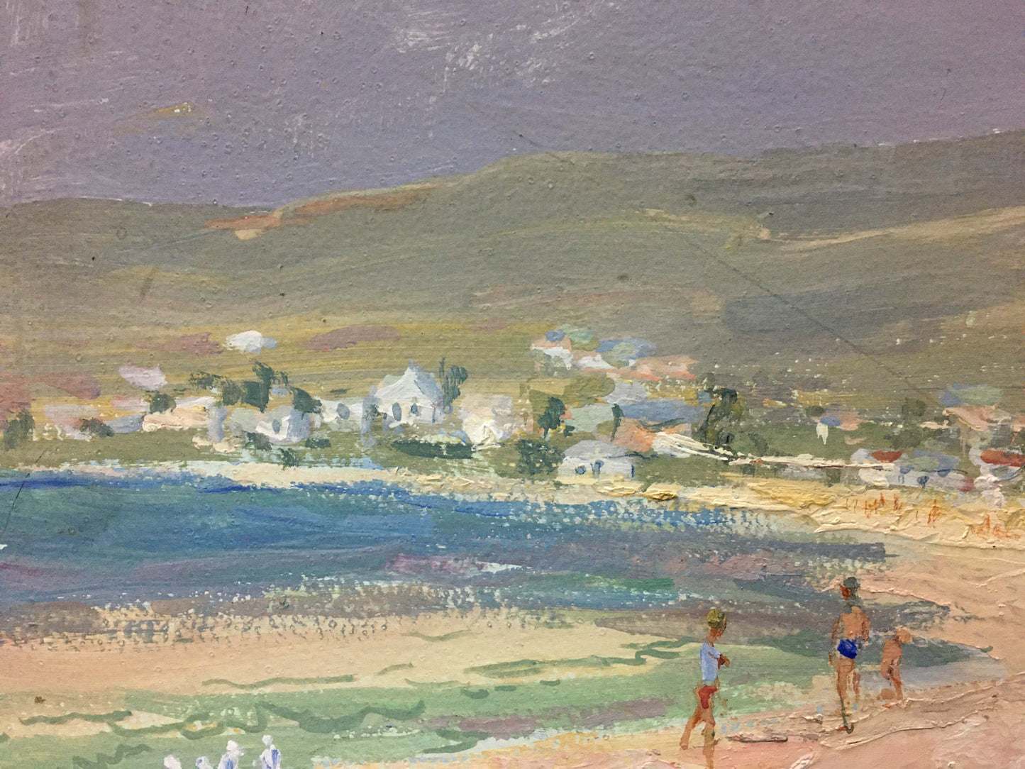 Oil painting On the Beach by Sulimenko Petr Stepanovich coastal village scene