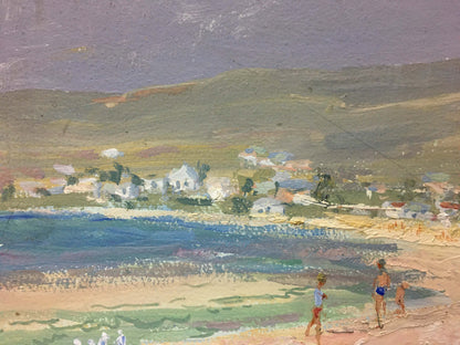 Oil painting On the Beach by Sulimenko Petr Stepanovich coastal village scene