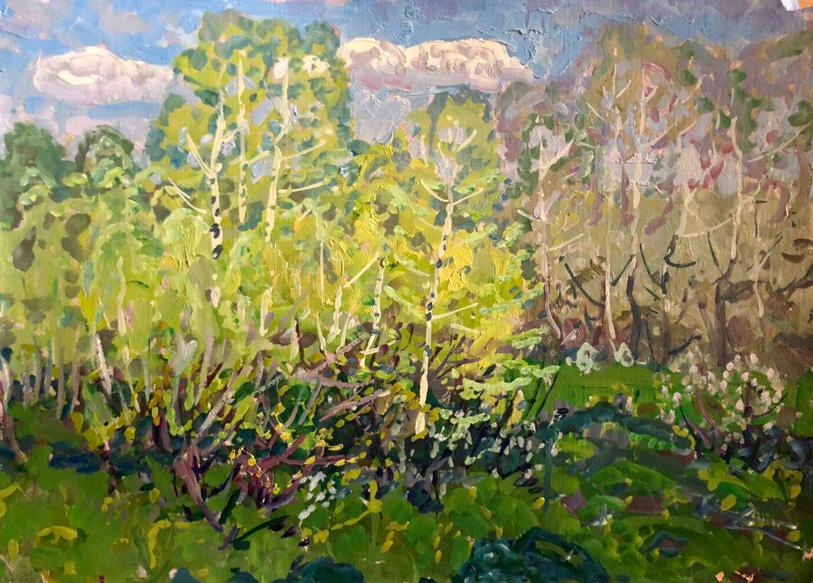 Vibrant impressionist birch forest by Kolosovsky Georgy Sergeevich