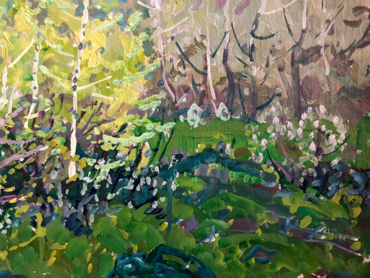 Vibrant impressionist oil painting of summer forest by Kolosovsky Georgy Sergeevich