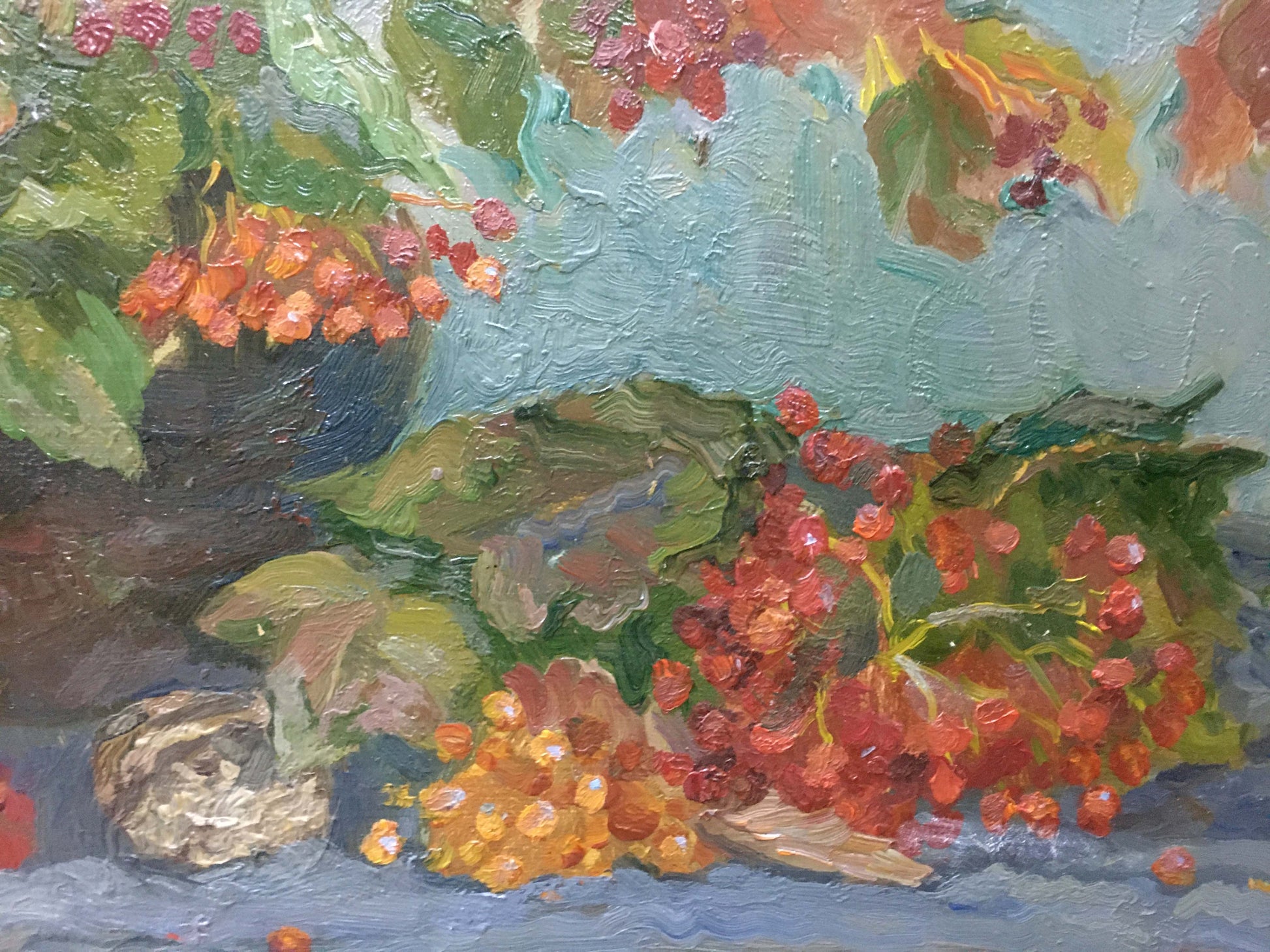 Oil painting Viburnum Mynka by Alexander Fedorovich, vibrant berries and leaves