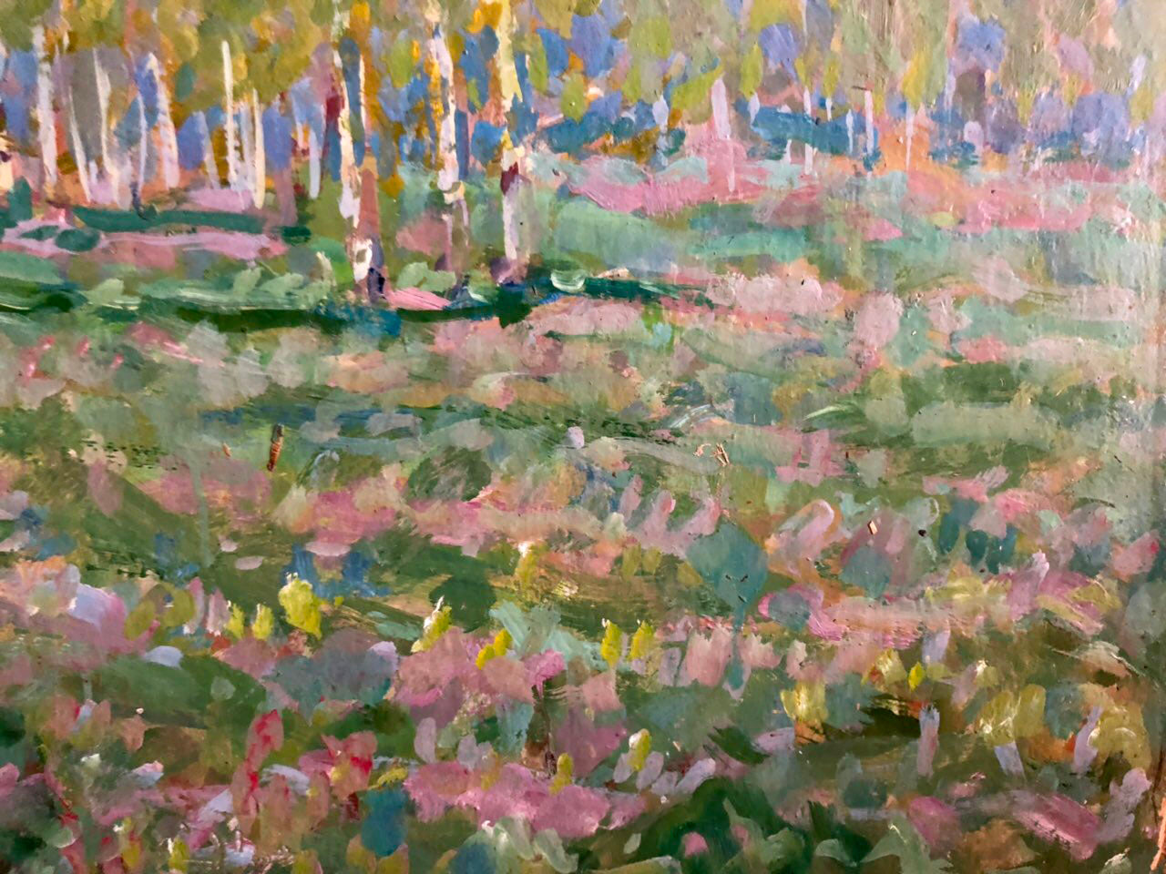 Vibrant impressionist oil painting In April by Kolosovsky Georgy Sergeevich