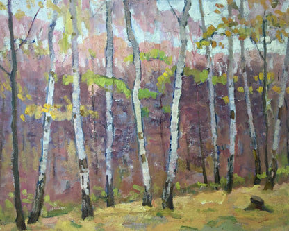 Vibrant impressionist oil painting of birch grove by Khrustalenko Nikolay Alexandrovich