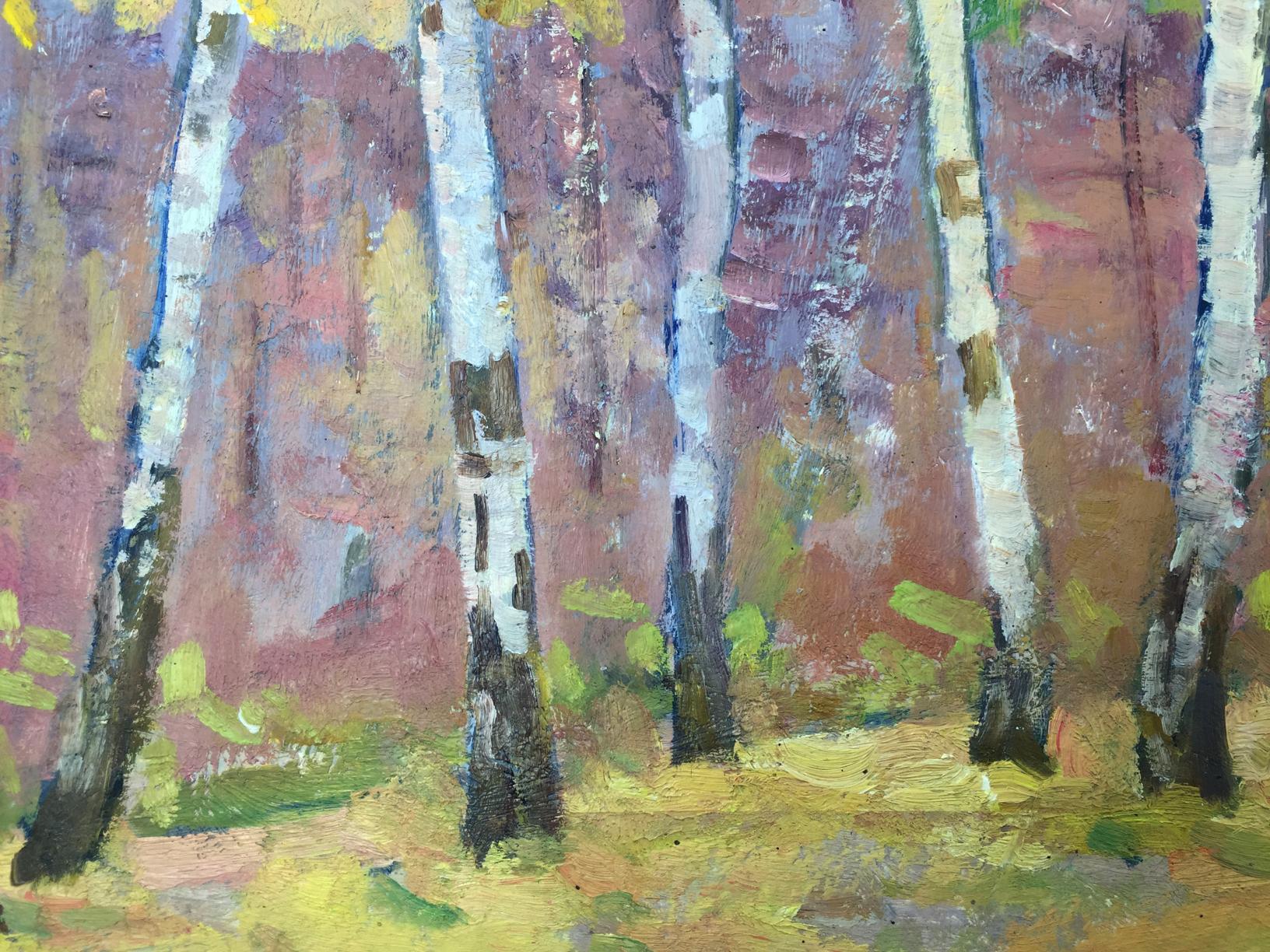 Vibrant impressionist oil painting Birch Grove by Khrustalenko Nikolay Alexandrovich