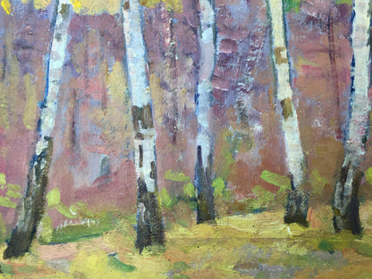 Vibrant impressionist oil painting Birch Grove by Khrustalenko Nikolay Alexandrovich