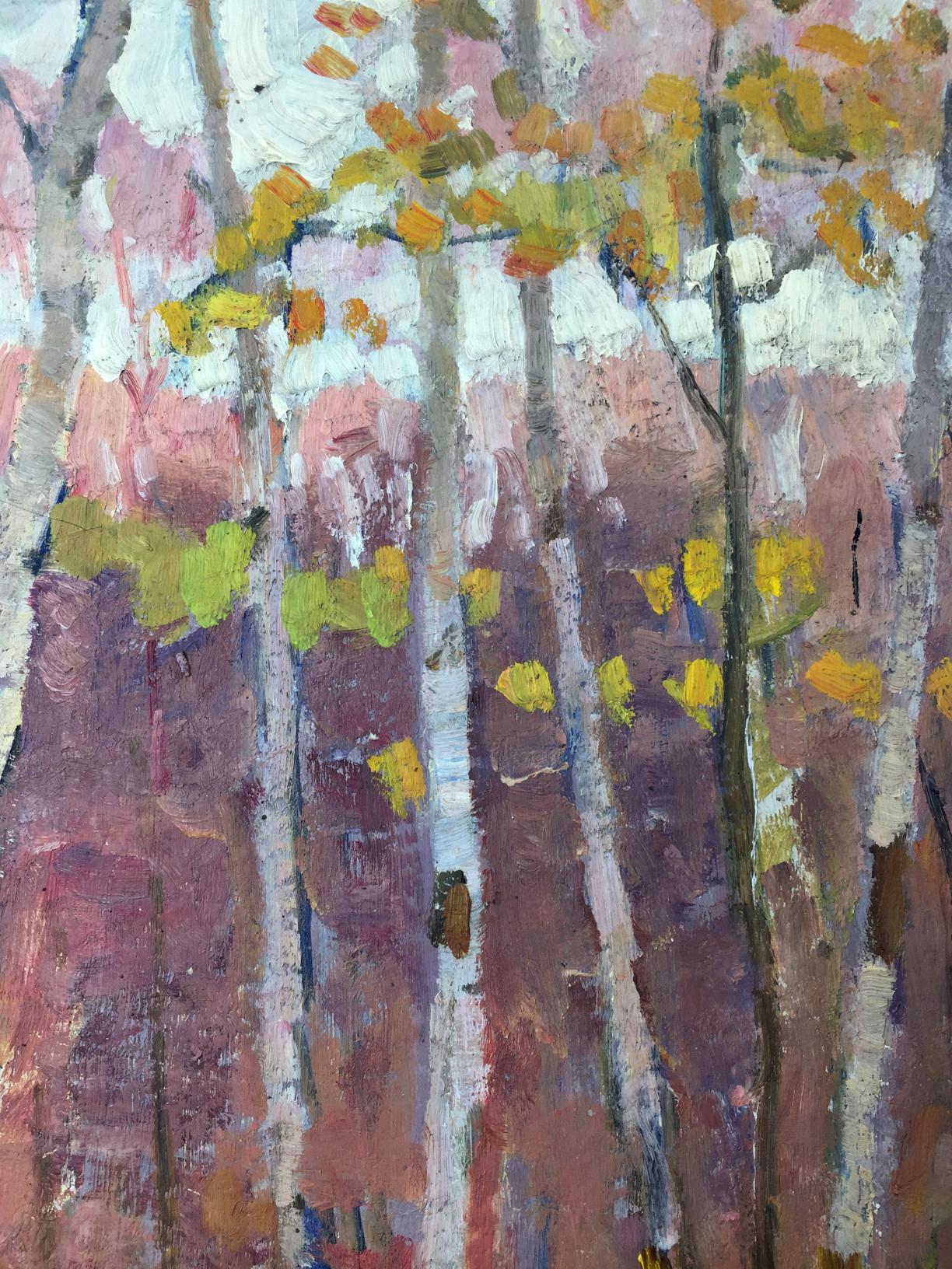 Vibrant impressionist oil painting of birch grove by Khrustalenko Nikolay Alexandrovich