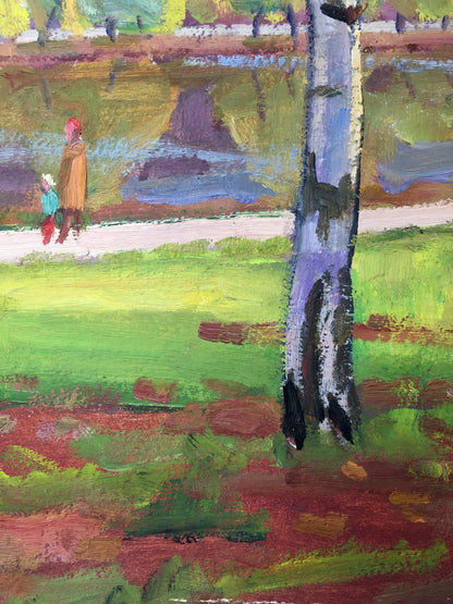 Oil painting of tall birch tree by Khrustalenko Nikolay Alexandrovich