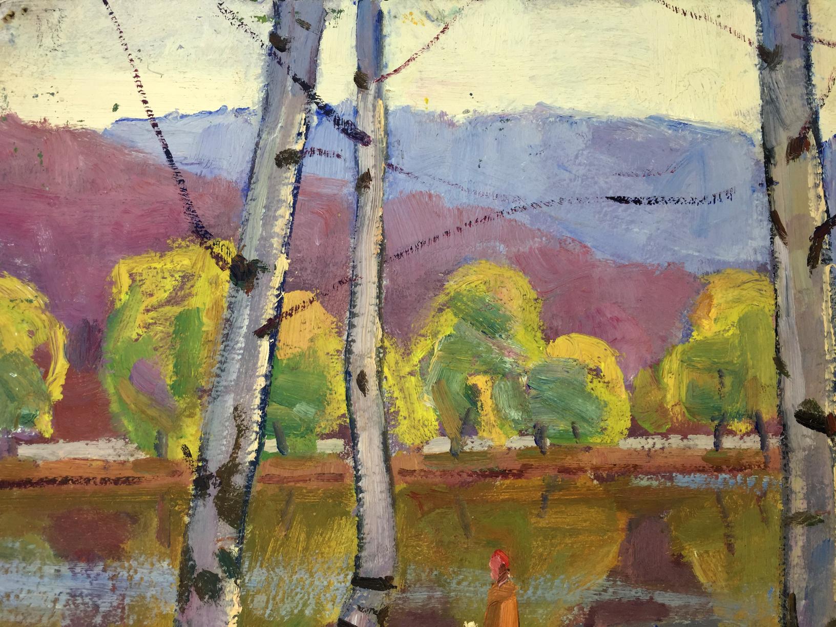 Vibrant impressionist oil painting of birch trees by Khrustalenko Nikolay Alexandrovich