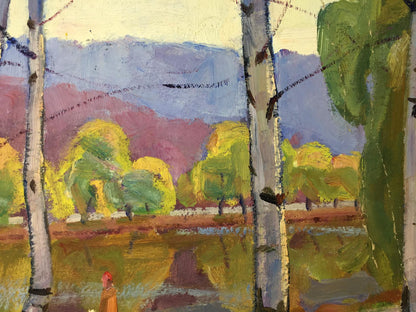 Vibrant impressionist oil painting of birch trees in autumn park by Khrustalenko Nikolay Alexandrovich