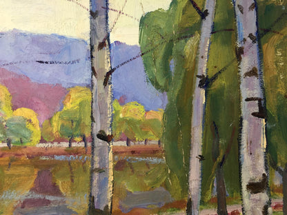 Vibrant impressionist oil painting of birch trees by Khrustalenko Nikolay Alexandrovich