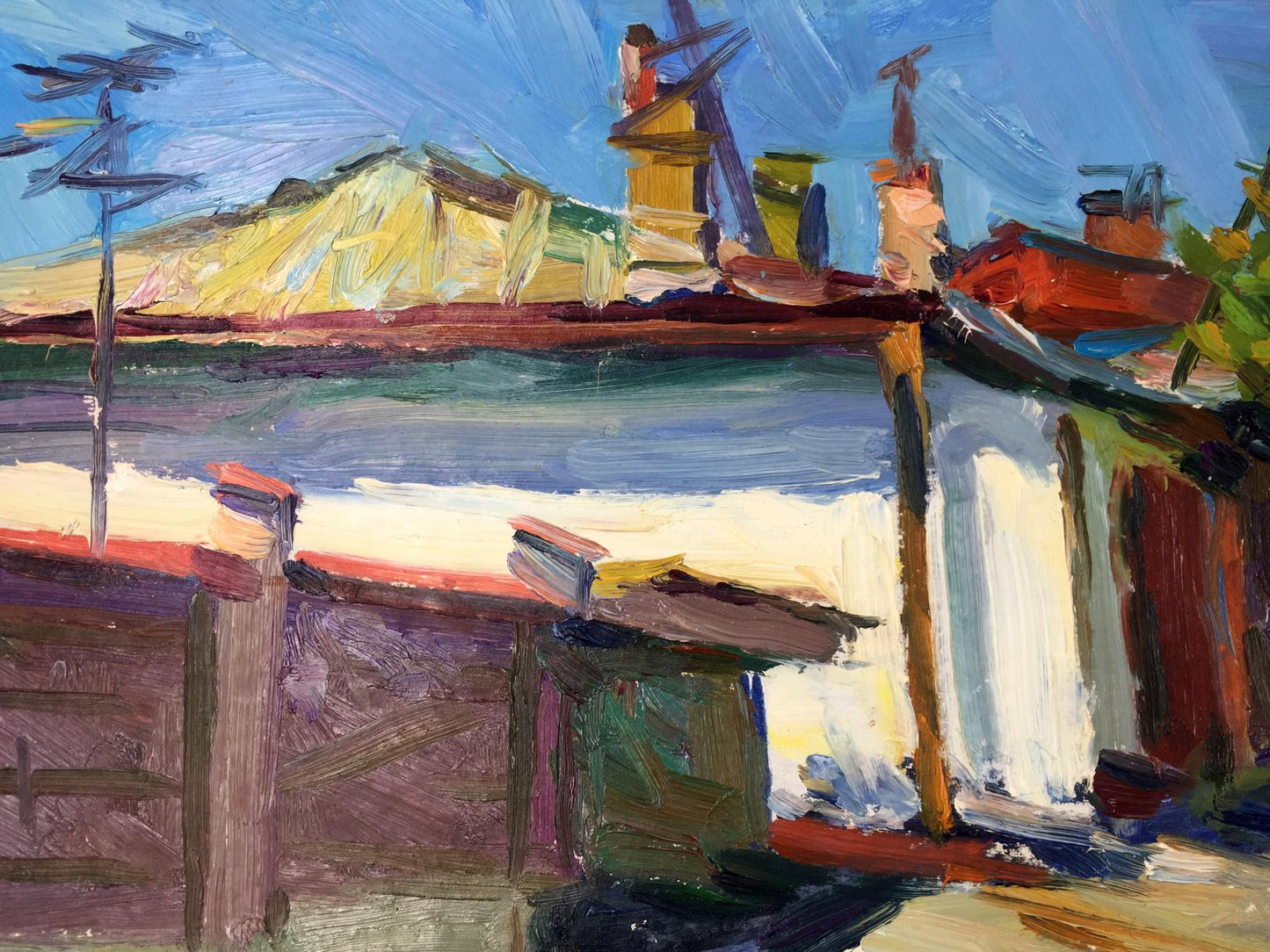 Vibrant impressionist oil painting of deserted coastal street by Kravchuk Roman Stepanovich