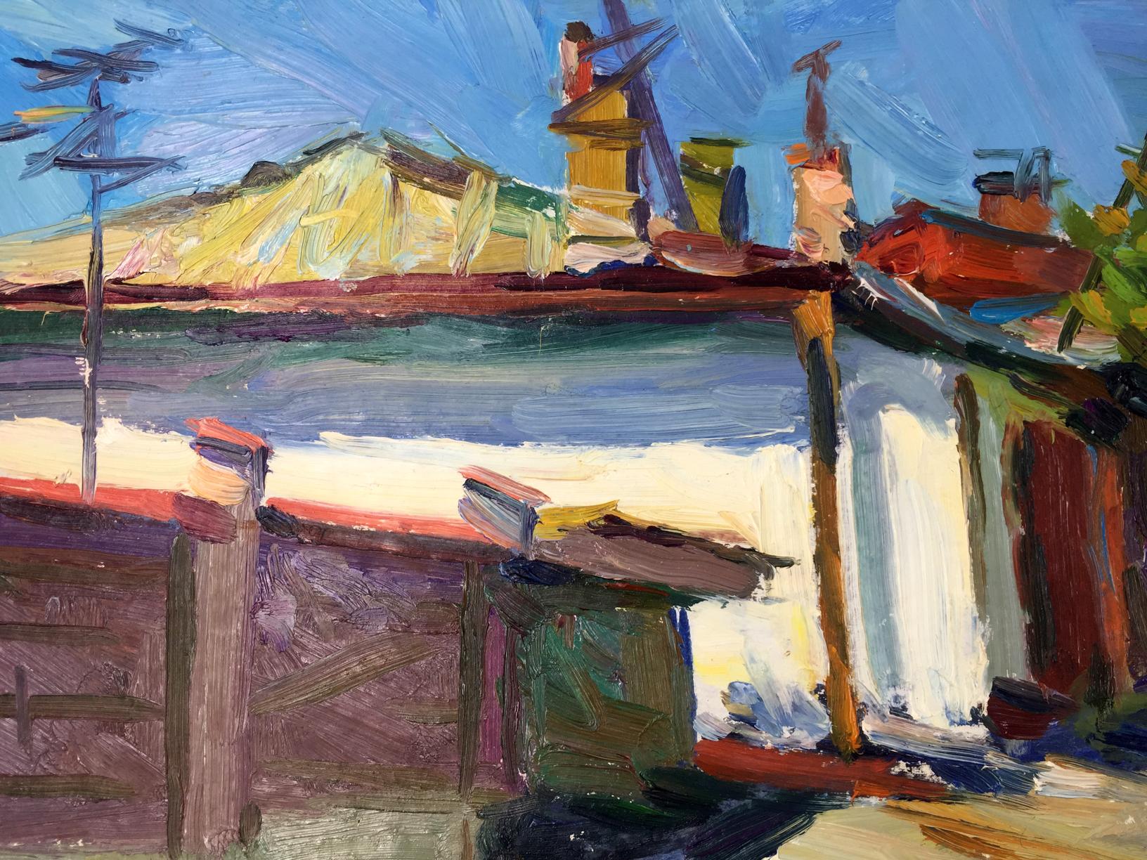 Vibrant impressionist oil painting of deserted coastal street by Kravchuk Roman Stepanovich