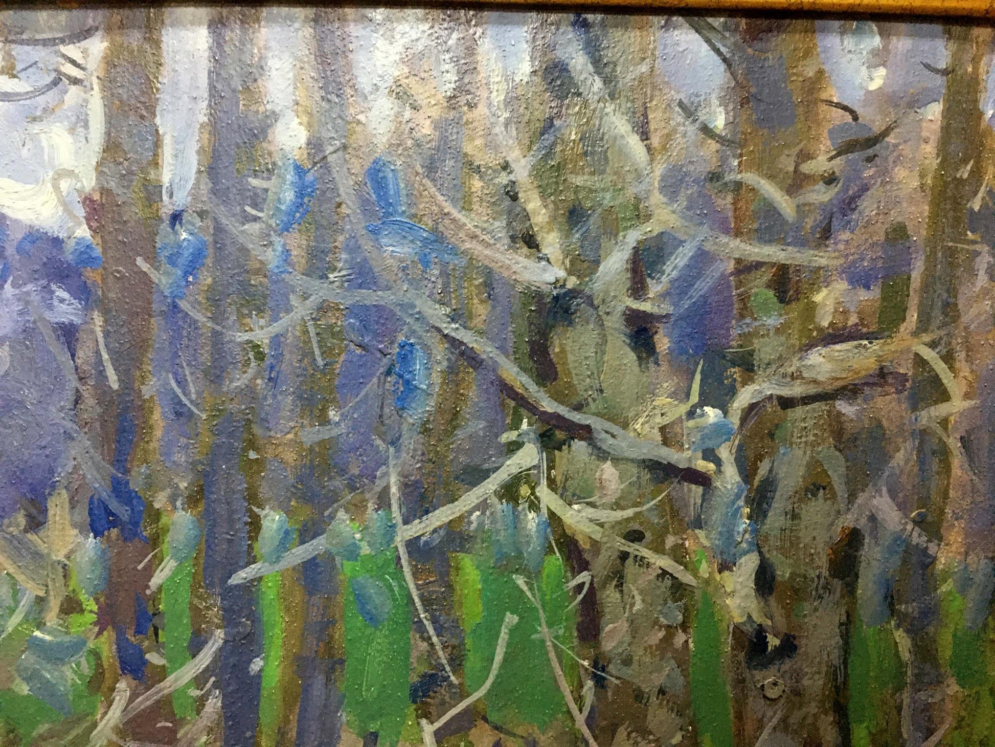 Oil painting In the Woods by Kolomoitsev Petr Mikhailovich with bluebells