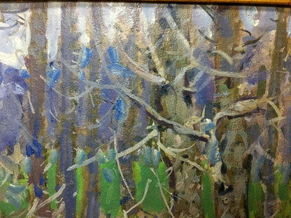 Oil painting In the Woods by Kolomoitsev Petr Mikhailovich with bluebells