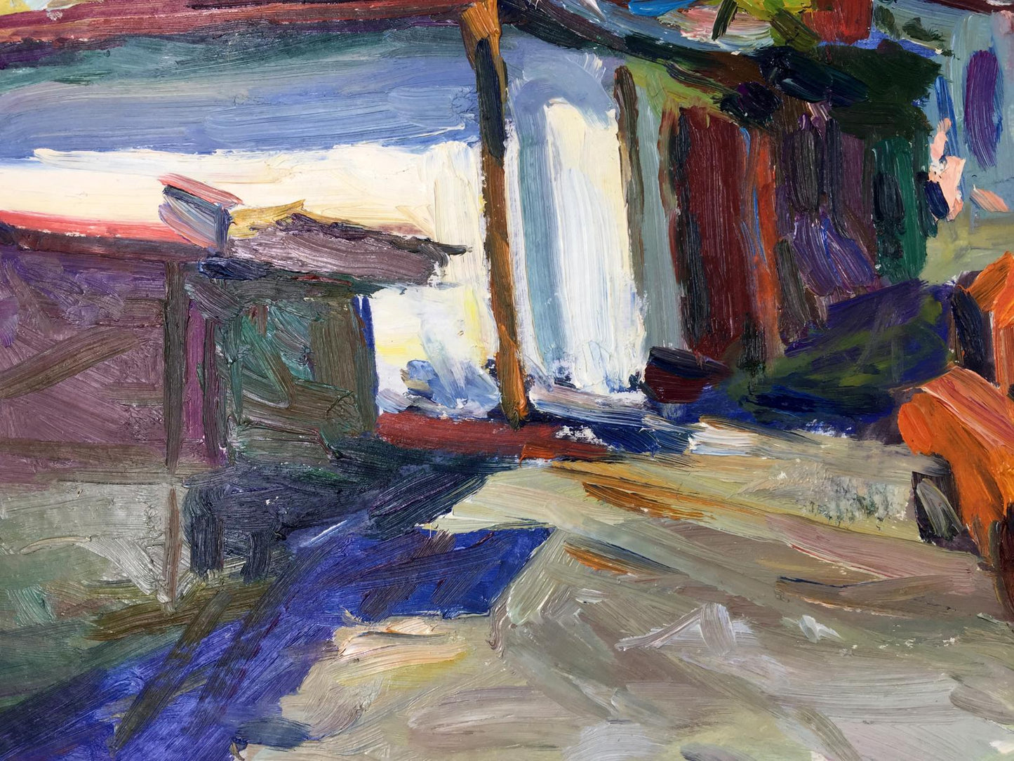 Vibrant impressionist oil painting of sunlit deserted alley by Kravchuk Roman Stepanovich