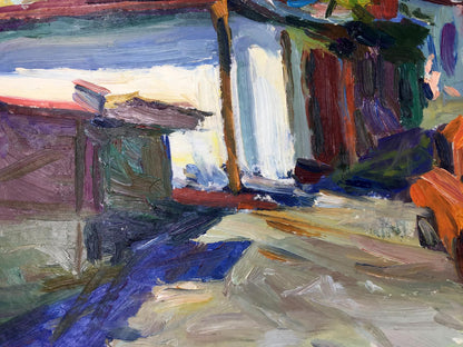 Vibrant impressionist oil painting of sunlit deserted alley by Kravchuk Roman Stepanovich