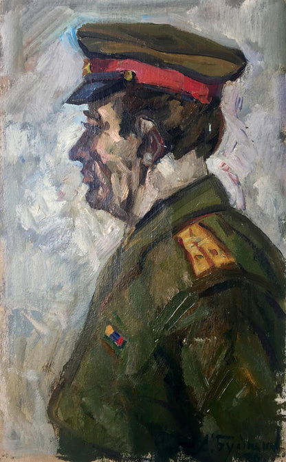 Oil painting portrait of officer Vladimir Budnikov in profile