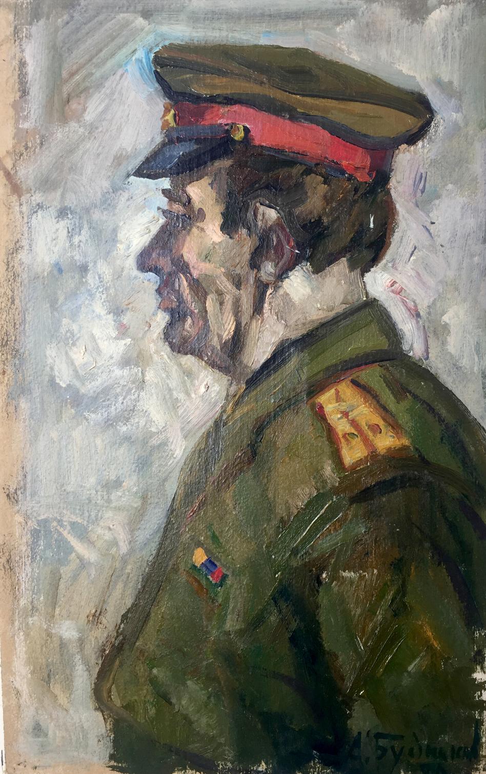 Oil painting portrait of officer Vladimir Budnikov in profile