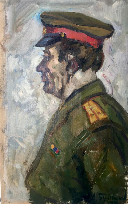 Oil painting portrait of officer Vladimir Budnikov in profile
