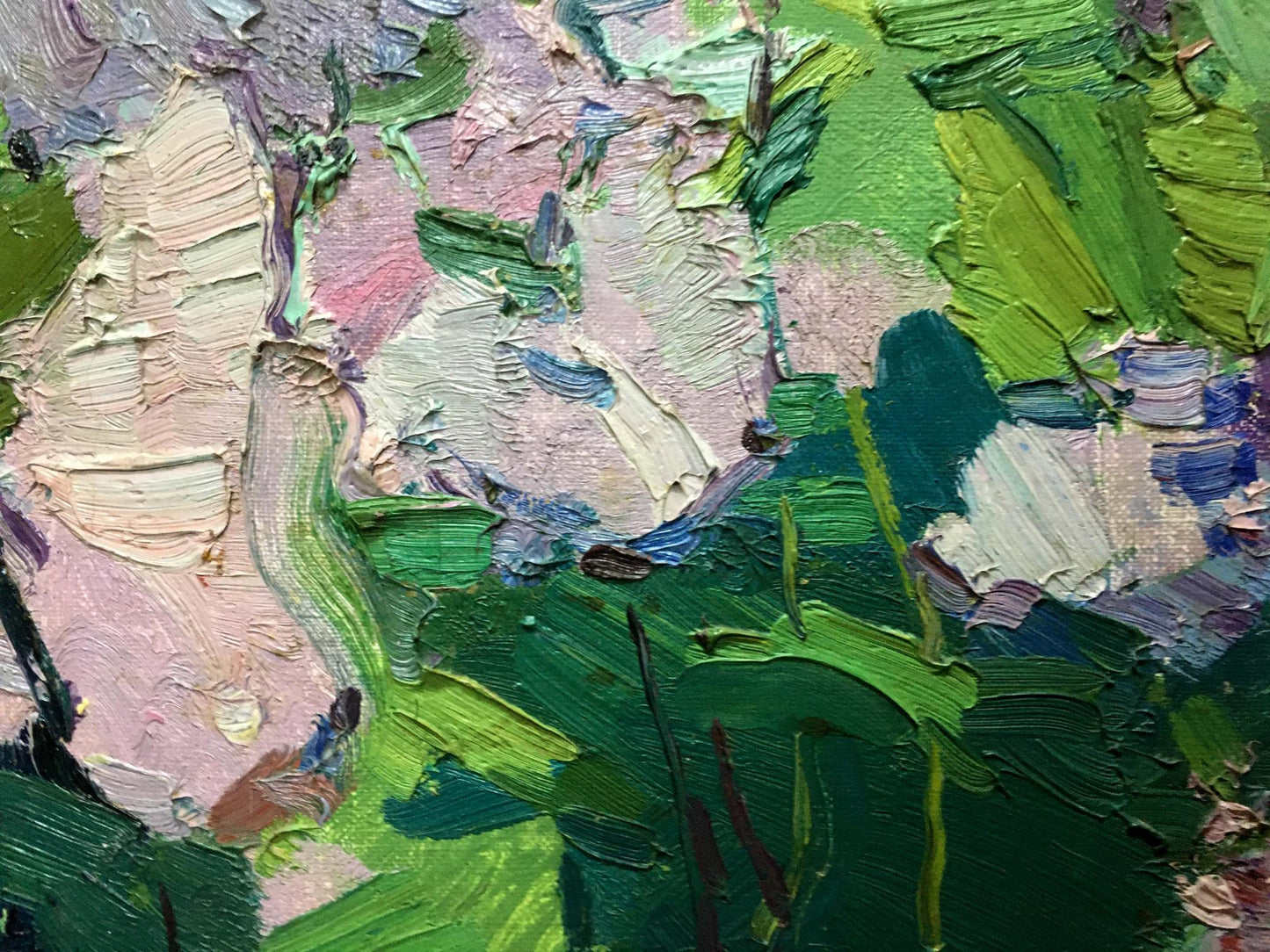 Vibrant impressionist oil painting Lilac in the Garden by Vasily Chegodar