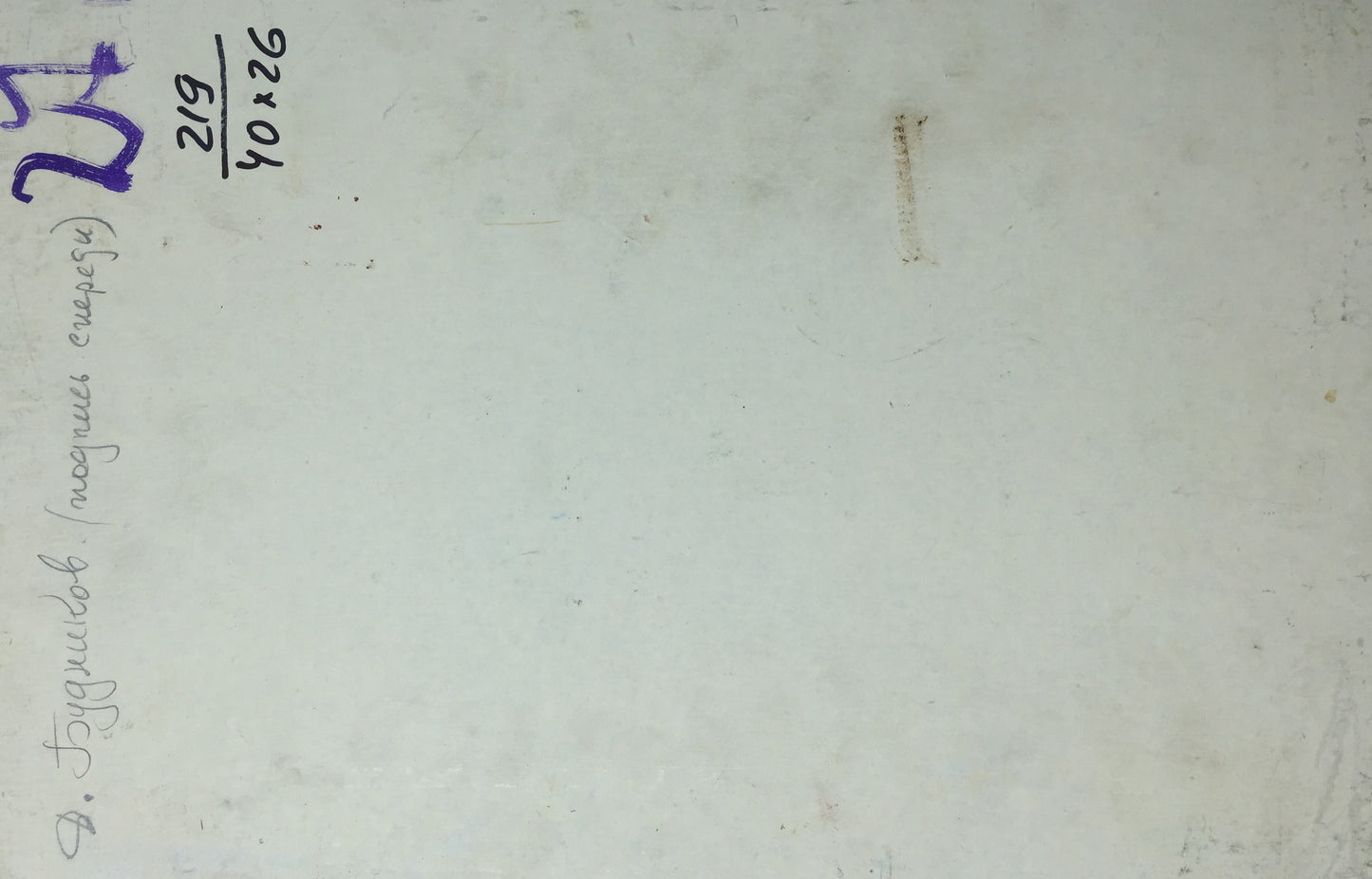 Back of Vladimir Budnikov officer portrait oil painting with handwritten 219 40x26 Cyrillic notes