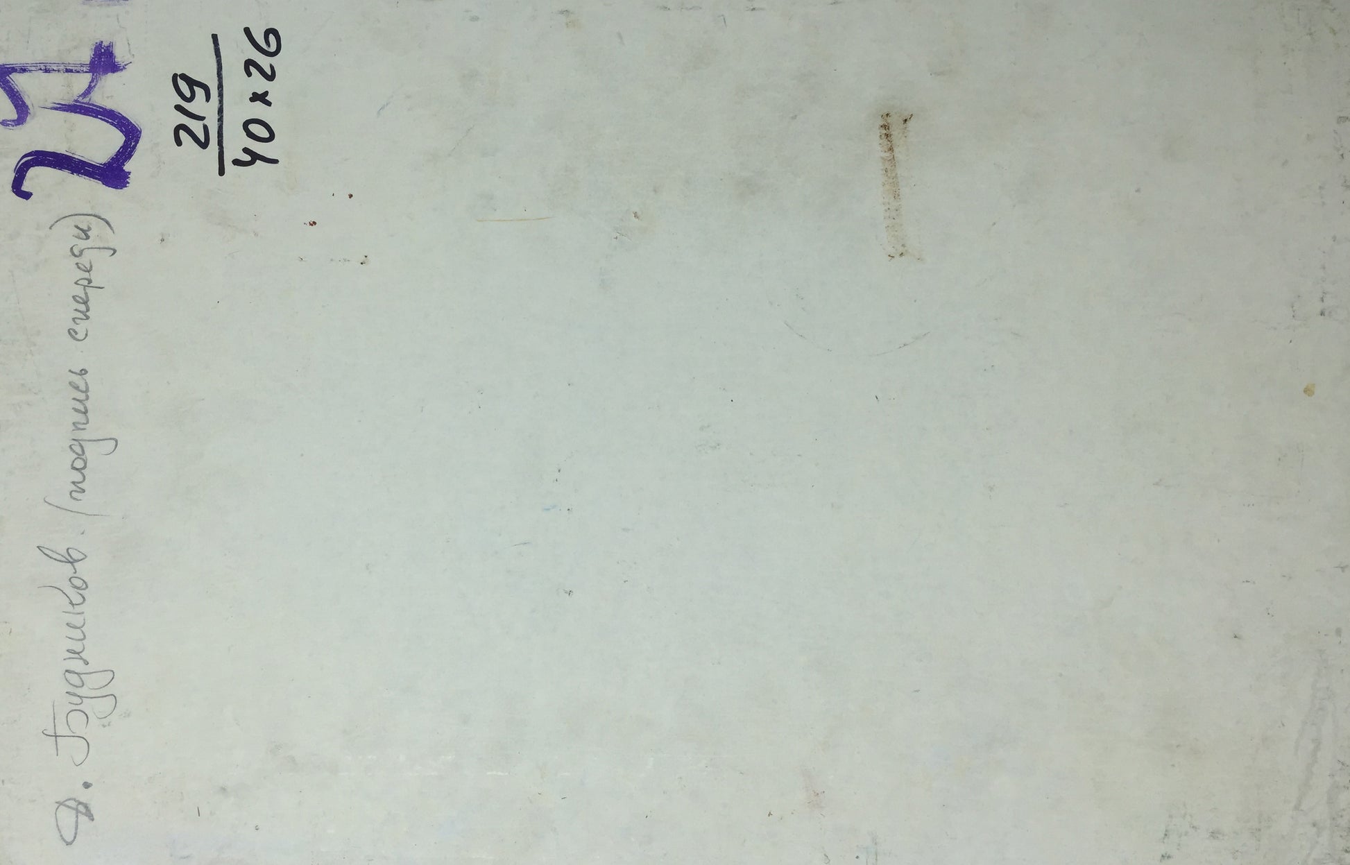Back of Vladimir Budnikov officer portrait oil painting with handwritten 219 40x26 Cyrillic notes